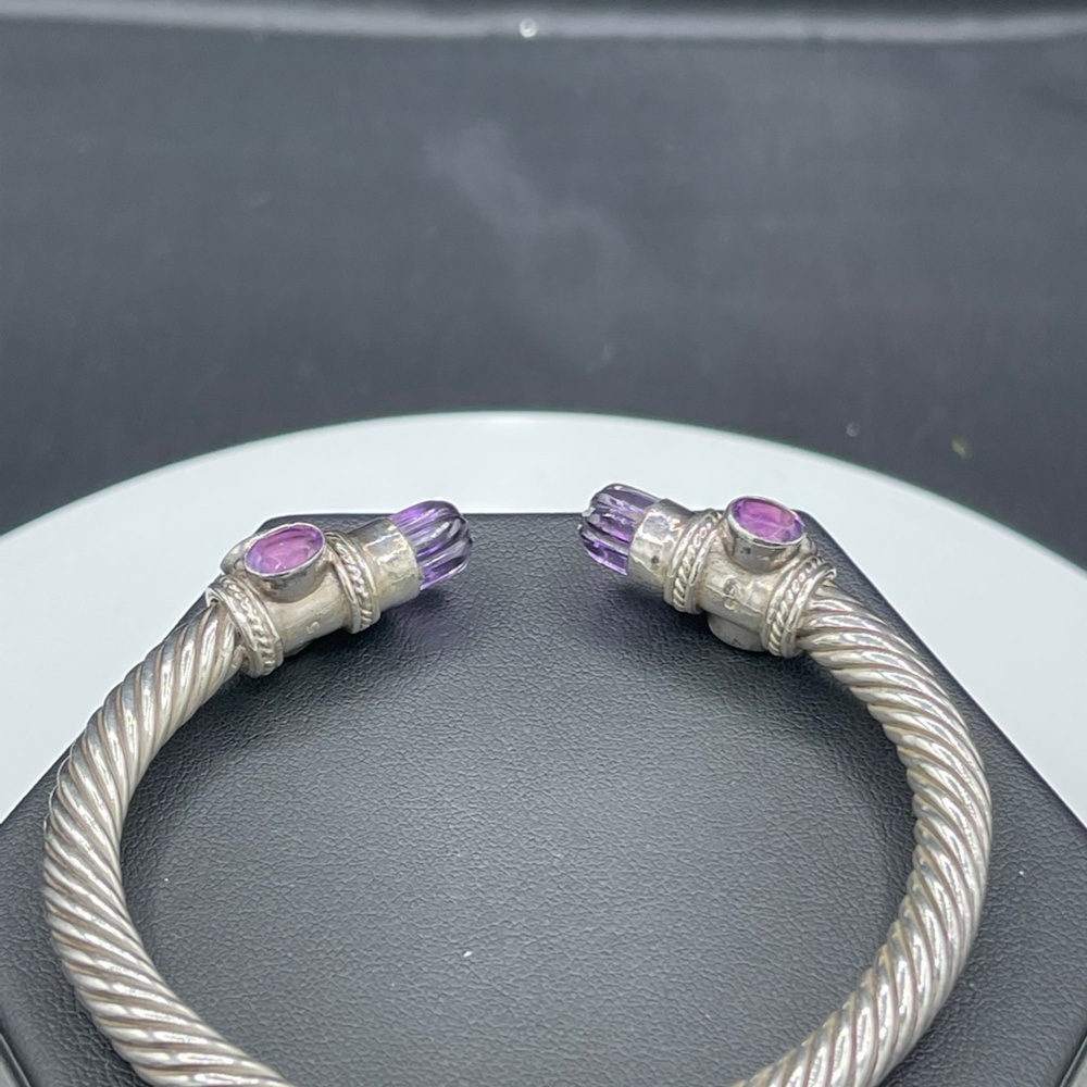 Amethyst Sterling Silver Cable Bangle Adjustable … - image 3